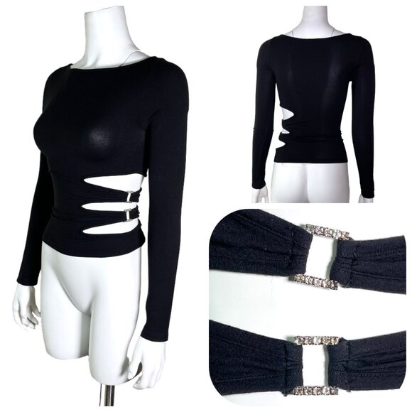 Sisley Made in Italy Cutout crystal details Black top - Picture 12 of 14